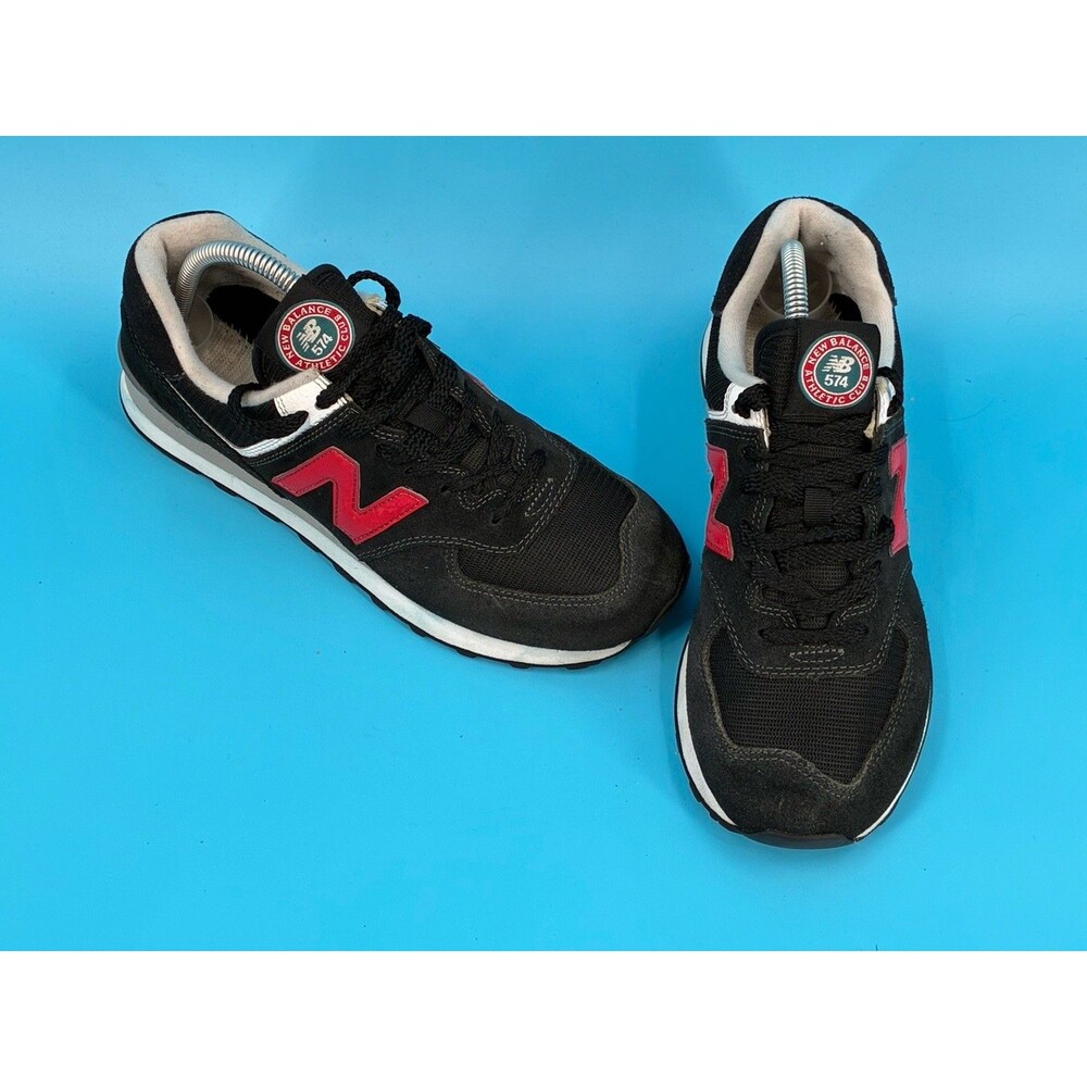 New Balance 574 Men’s 7.5 Black Red White Suede Sneakers ML574HY2